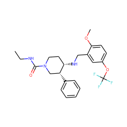 CCNC(=O)N1CC[C@H](NCc2cc(OC(F)(F)F)ccc2OC)[C@H](c2ccccc2)C1 ZINC000073162920