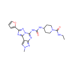 CCNC(=O)N1CCC(NC(=O)Nc2nc3nn(C)cc3c3nc(-c4ccco4)nn23)CC1 ZINC000084690734