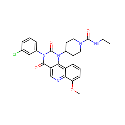 CCNC(=O)N1CCC(n2c(=O)n(-c3cccc(Cl)c3)c(=O)c3cnc4c(OC)cccc4c32)CC1 ZINC000117804689