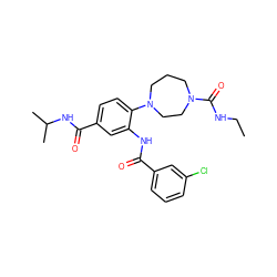 CCNC(=O)N1CCCN(c2ccc(C(=O)NC(C)C)cc2NC(=O)c2cccc(Cl)c2)CC1 ZINC000028566041