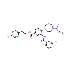 CCNC(=O)N1CCCN(c2ccc(C(=O)NCCc3ccc(Cl)cc3)cc2NC(=O)c2cccc(Cl)c2)CC1 ZINC000028563286