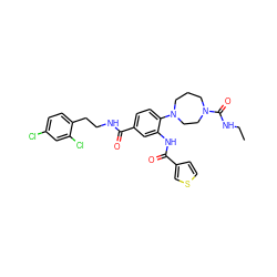 CCNC(=O)N1CCCN(c2ccc(C(=O)NCCc3ccc(Cl)cc3Cl)cc2NC(=O)c2ccsc2)CC1 ZINC000028565965