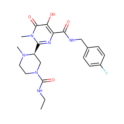 CCNC(=O)N1CCN(C)[C@@H](c2nc(C(=O)NCc3ccc(F)cc3)c(O)c(=O)n2C)C1 ZINC000014979301