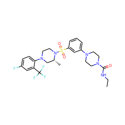 CCNC(=O)N1CCN(c2cccc(S(=O)(=O)N3CCN(c4ccc(F)cc4C(F)(F)F)C[C@H]3C)c2)CC1 ZINC000042888838