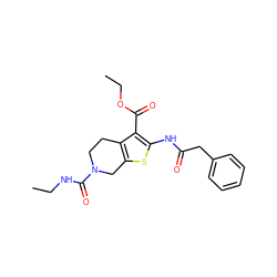 CCNC(=O)N1CCc2c(sc(NC(=O)Cc3ccccc3)c2C(=O)OCC)C1 ZINC000073196357