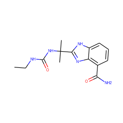 CCNC(=O)NC(C)(C)c1nc2c(C(N)=O)cccc2[nH]1 ZINC000040981199