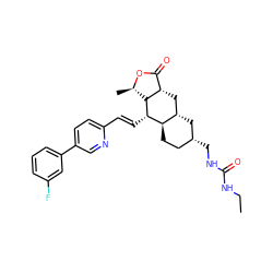 CCNC(=O)NC[C@@H]1CC[C@@H]2[C@@H](C1)C[C@H]1C(=O)O[C@H](C)[C@H]1[C@H]2/C=C/c1ccc(-c2cccc(F)c2)cn1 ZINC000103244823