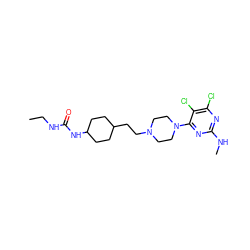 CCNC(=O)NC1CCC(CCN2CCN(c3nc(NC)nc(Cl)c3Cl)CC2)CC1 ZINC000114958629