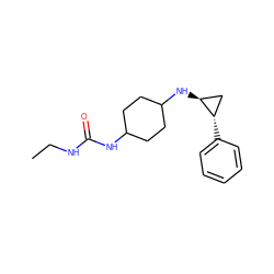 CCNC(=O)NC1CCC(N[C@H]2C[C@@H]2c2ccccc2)CC1 ZINC000149973377