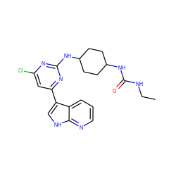 CCNC(=O)NC1CCC(Nc2nc(Cl)cc(-c3c[nH]c4ncccc34)n2)CC1 ZINC000063539719