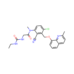 CCNC(=O)NCC(=O)N(C)c1ccc(Cl)c(COc2cccc3ccc(C)nc23)c1C#N ZINC000002005483