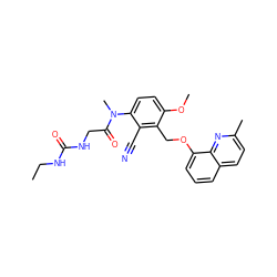 CCNC(=O)NCC(=O)N(C)c1ccc(OC)c(COc2cccc3ccc(C)nc23)c1C#N ZINC000002005480