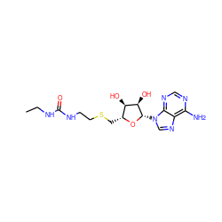 CCNC(=O)NCCSC[C@H]1O[C@@H](n2cnc3c(N)ncnc32)[C@H](O)[C@@H]1O ZINC000473112262