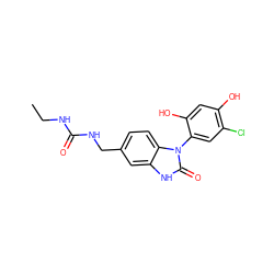 CCNC(=O)NCc1ccc2c(c1)[nH]c(=O)n2-c1cc(Cl)c(O)cc1O ZINC000072107362