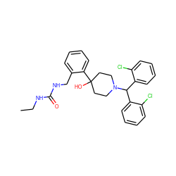 CCNC(=O)NCc1ccccc1C1(O)CCN(C(c2ccccc2Cl)c2ccccc2Cl)CC1 ZINC000096318636