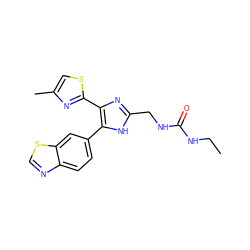 CCNC(=O)NCc1nc(-c2nc(C)cs2)c(-c2ccc3ncsc3c2)[nH]1 ZINC000034575905