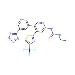 CCNC(=O)Nc1cc(-c2nc(C(F)(F)F)cs2)c(-c2cncc(-c3nn[nH]n3)c2)cn1 ZINC000118108494