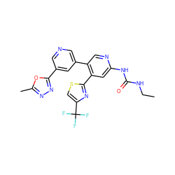 CCNC(=O)Nc1cc(-c2nc(C(F)(F)F)cs2)c(-c2cncc(-c3nnc(C)o3)c2)cn1 ZINC000118116836