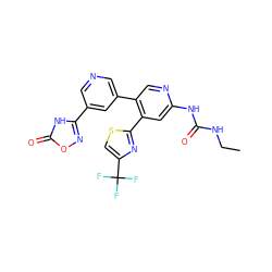 CCNC(=O)Nc1cc(-c2nc(C(F)(F)F)cs2)c(-c2cncc(-c3noc(=O)[nH]3)c2)cn1 ZINC000118118546