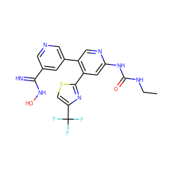 CCNC(=O)Nc1cc(-c2nc(C(F)(F)F)cs2)c(-c2cncc(C(=N)NO)c2)cn1 ZINC000116378958