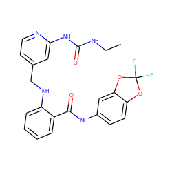 CCNC(=O)Nc1cc(CNc2ccccc2C(=O)Nc2ccc3c(c2)OC(F)(F)O3)ccn1 ZINC000028951820