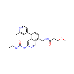 CCNC(=O)Nc1cc2c(-c3ccnc(C)c3)ccc(CNC(=O)CCOC)c2cn1 ZINC000148574178