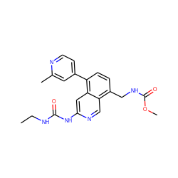 CCNC(=O)Nc1cc2c(-c3ccnc(C)c3)ccc(CNC(=O)OC)c2cn1 ZINC000147445546