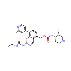 CCNC(=O)Nc1cc2c(-c3ccnc(C)c3)ccc(COC(=O)N[C@@H]3CCNC[C@H]3F)c2cn1 ZINC001772648690