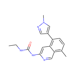 CCNC(=O)Nc1cc2c(-c3cnn(C)c3)ccc(C)c2cn1 ZINC000166032387