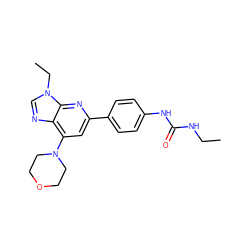 CCNC(=O)Nc1ccc(-c2cc(N3CCOCC3)c3ncn(CC)c3n2)cc1 ZINC001772647265