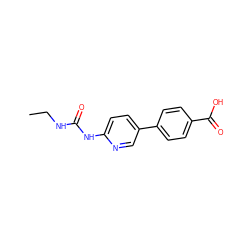 CCNC(=O)Nc1ccc(-c2ccc(C(=O)O)cc2)cn1 ZINC000116500656