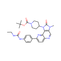 CCNC(=O)Nc1ccc(-c2ccc3ncc4c(c3n2)n(C2CCN(C(=O)OC(C)(C)C)CC2)c(=O)n4C)cc1 ZINC000118531601