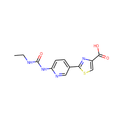 CCNC(=O)Nc1ccc(-c2nc(C(=O)O)cs2)cn1 ZINC000116502527