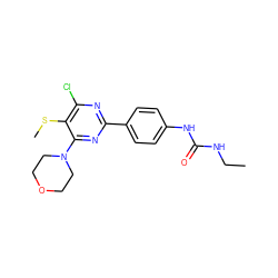 CCNC(=O)Nc1ccc(-c2nc(Cl)c(SC)c(N3CCOCC3)n2)cc1 ZINC000142808431