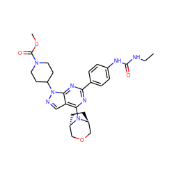 CCNC(=O)Nc1ccc(-c2nc(N3[C@H]4CC[C@H]3COC4)c3cnn(C4CCN(C(=O)OC)CC4)c3n2)cc1 ZINC000101286095