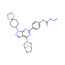 CCNC(=O)Nc1ccc(-c2nc(N3C[C@@H]4CC[C@H](C3)O4)c3cnn(C4CCC5(CC4)OCCO5)c3n2)cc1 ZINC000045369528
