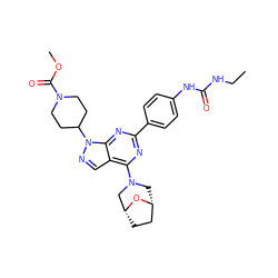 CCNC(=O)Nc1ccc(-c2nc(N3C[C@@H]4CC[C@H](C3)O4)c3cnn(C4CCN(C(=O)OC)CC4)c3n2)cc1 ZINC000049708482