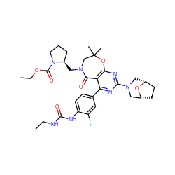 CCNC(=O)Nc1ccc(-c2nc(N3C[C@@H]4CC[C@H](C3)O4)nc3c2C(=O)N(C[C@@H]2CCCN2C(=O)OCC)CC(C)(C)O3)cc1F ZINC000225307142