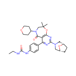 CCNC(=O)Nc1ccc(-c2nc(N3C[C@@H]4CC[C@H](C3)O4)nc3c2C(=O)N(C2CCOCC2)CC(C)(C)O3)cc1 ZINC000225314770