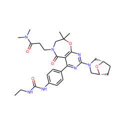 CCNC(=O)Nc1ccc(-c2nc(N3C[C@@H]4CC[C@H](C3)O4)nc3c2C(=O)N(CCC(=O)N(C)C)CC(C)(C)O3)cc1 ZINC000225299062