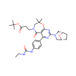 CCNC(=O)Nc1ccc(-c2nc(N3C[C@@H]4CC[C@H](C3)O4)nc3c2C(=O)N(CCC(=O)OC(C)(C)C)CC(C)(C)O3)cc1 ZINC000225322001