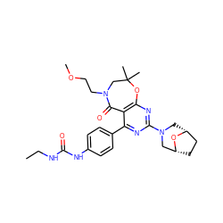 CCNC(=O)Nc1ccc(-c2nc(N3C[C@@H]4CC[C@H](C3)O4)nc3c2C(=O)N(CCOC)CC(C)(C)O3)cc1 ZINC000225318224