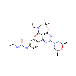 CCNC(=O)Nc1ccc(-c2nc(N3C[C@H](C)O[C@H](C)C3)nc3c2C(=O)N(CC)CC(C)(C)O3)cc1 ZINC000142185426