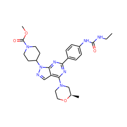 CCNC(=O)Nc1ccc(-c2nc(N3CCO[C@H](C)C3)c3cnn(C4CCN(C(=O)OC)CC4)c3n2)cc1 ZINC000045290135