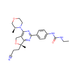 CCNC(=O)Nc1ccc(-c2nc(N3CCOC[C@@H]3C)c3c(n2)[C@](C)(CCC#N)OC3)cc1 ZINC000071317176