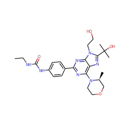 CCNC(=O)Nc1ccc(-c2nc(N3CCOC[C@@H]3C)c3nc(C(C)(C)O)n(CCO)c3n2)cc1 ZINC000096283248