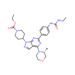 CCNC(=O)Nc1ccc(-c2nc(N3CCOC[C@H]3C)c3cnn(C4CCN(C(=O)OCC)CC4)c3n2)cc1 ZINC000049678912