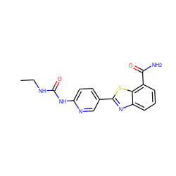 CCNC(=O)Nc1ccc(-c2nc3cccc(C(N)=O)c3s2)cn1 ZINC000116505563