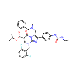 CCNC(=O)Nc1ccc(-c2nc3n(Cc4c(F)cccc4F)cc(C(=O)OC(C)C)c(=O)n3c2CN(C)Cc2ccccc2)cc1 ZINC000026170696