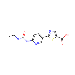 CCNC(=O)Nc1ccc(-c2ncc(C(=O)O)s2)cn1 ZINC000043196184